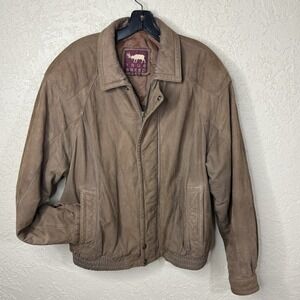 VTG True Breed Men's Distressed Brown Leather Retro Bomber Jacket Size L Aviator
